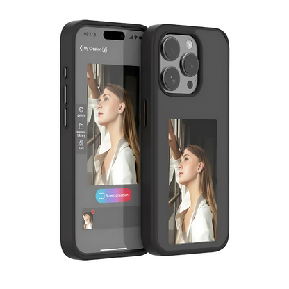 E-Ink phone case with sleek black design featuring a lightweight, protective cover for smartphones.
