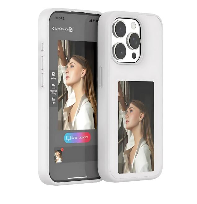 Govee RGBIC E-Ink phone case with sleek design and customizable display on a smartphone.